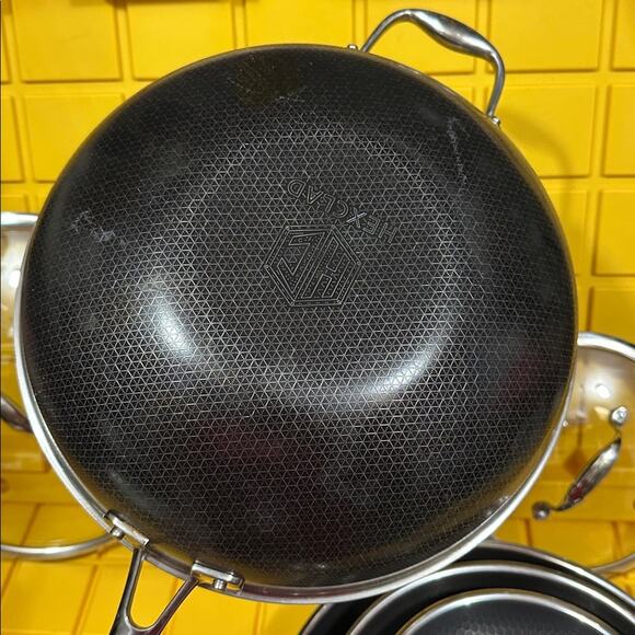 HEXCLAD 7-Piece Nonstick Stainless Steel Frying Pan Set 8 10 12- Lids Wok $600 - Picture 4 of 10